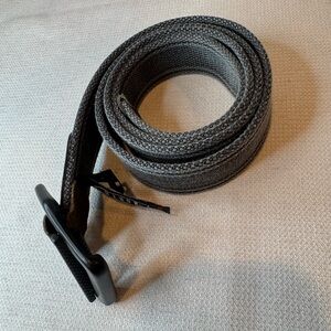 EUC Bison Designs Belt Men's L Gray Ratchet Metal Buckle Adjustable Nylon